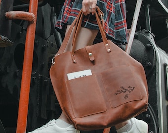 Cognac leather tote,Leather bag,Laptop leather bag,Leather bags women,Leather handbag,Leather tote women,Shoulder bag,Tote bag with pocket