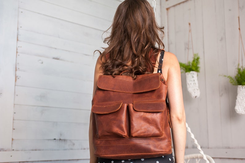 Leather Backpack Womenleather Backpack Purseleather Work Etsy