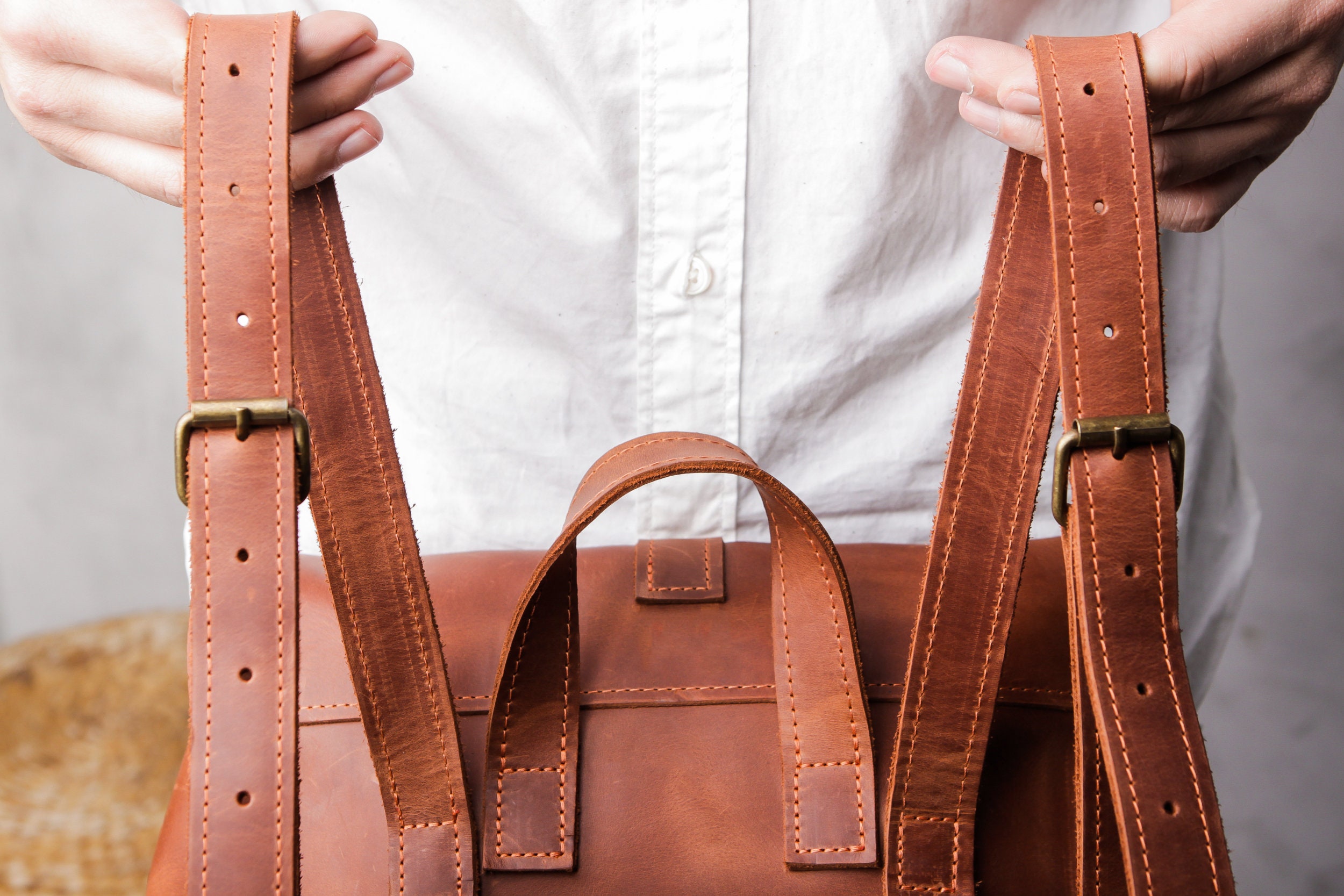 Extra Large Leather Backpack With 2 Front Pocketsmen Leather Etsy