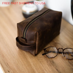 Personalized Leather Dopp Kit: Handmade Travel Toiletry Bag