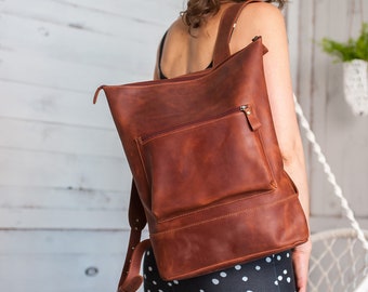 Leather backpack women,Leather backpack,Leather backpack purse,Leather backpacks,Cognac leather backpack,Rucksack,Leather laptop backpack