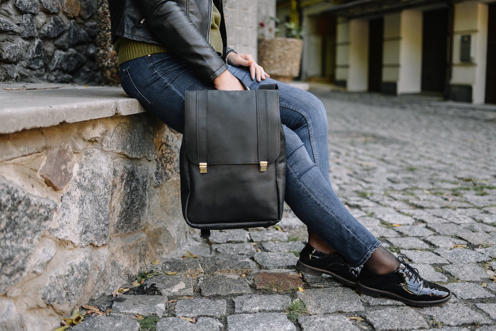 Black Leather Backpack Purse Womenleather Backpack Women Etsy