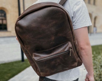 Brown leather backpack zip,Men leather backpack,Groomsmen gift,Leather backpack,Leather backpack women,Leather laptop bag,Leather rucksack