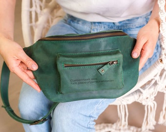Pochete de couro verde: Bolsa de cinto "Crazy Horse", personalizável