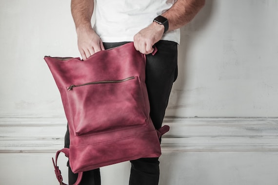 Burgundy Leather Backpack Purse,leather Backpack,leather  display picture 1