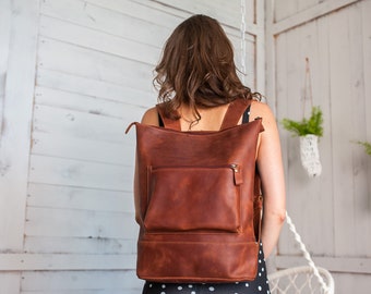 Cognac leather backpack women, Leather backpack, Leather backpack purse, Leather laptop backpack, Leather backpacks, Laptop backpack women