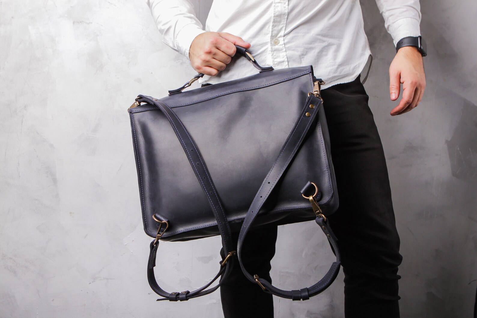 Briefcase Backpack Leather Backpack Briefcaseconvertible Etsy