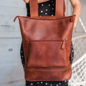 Leather backpack, Leather backpack women, Backpack, Leather backpack purse,Cognac leather backpack women,Backpack purse.Leather backpack zip Cognac [On photo]