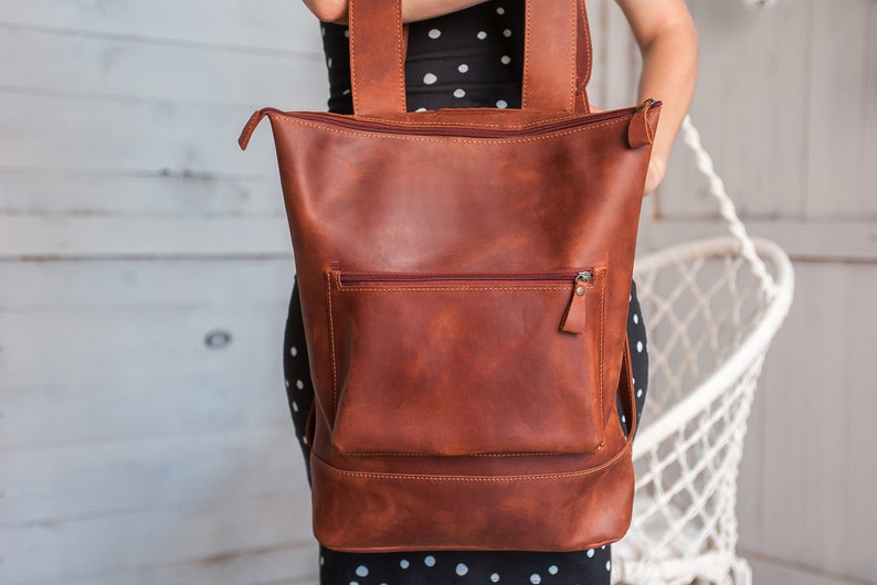 Minimalist cognac leather laptop backpack women,Backpack women,Leather backpack,Leather backpack purse,Leather backpack with lining inside Cognac [On photo]