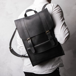 Black casual leather backpack men,Leather backpack,Vintage leather backpack,Leather backpack men black,Leather backpack laptop bag,Backpack zdjęcie 1
