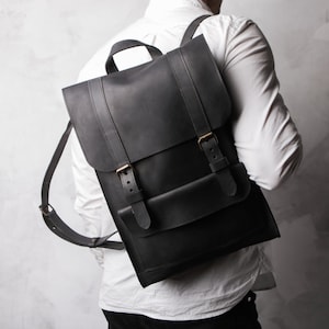 Schwarzer lässiger Lederrucksack Herren, Lederrucksack, Vintage Lederrucksack, Lederrucksack Herren schwarz, Lederrucksack Laptoptasche, Rucksack