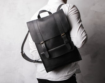 Black casual leather backpack men,Leather backpack,Vintage leather backpack,Leather backpack men black,Leather backpack laptop bag,Backpack