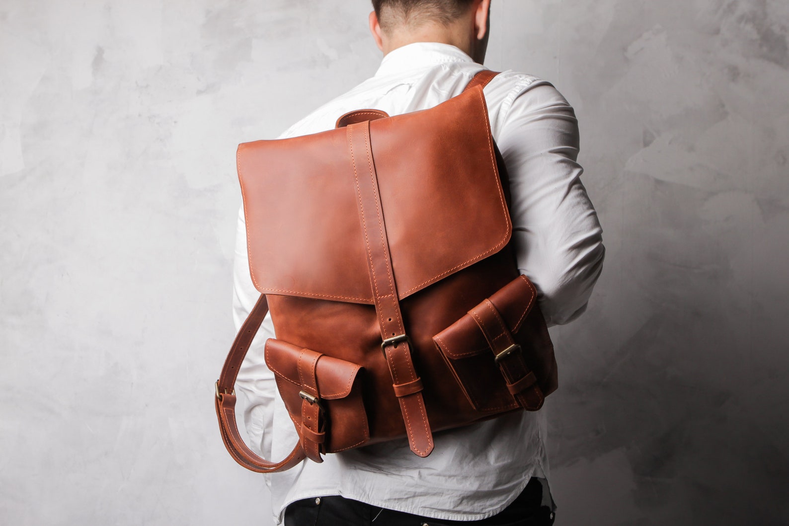 Backpack Leather Backpackcognac Leather Backpackconvertible - Etsy