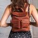 Cognac handcrafted leather backpack for everyday,Mini backpack,Small backpack,Beautiful women leather backpack with 2 front pockets,Backpack