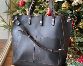 Leather Tote Bag: Personalized Laptop Work Bag