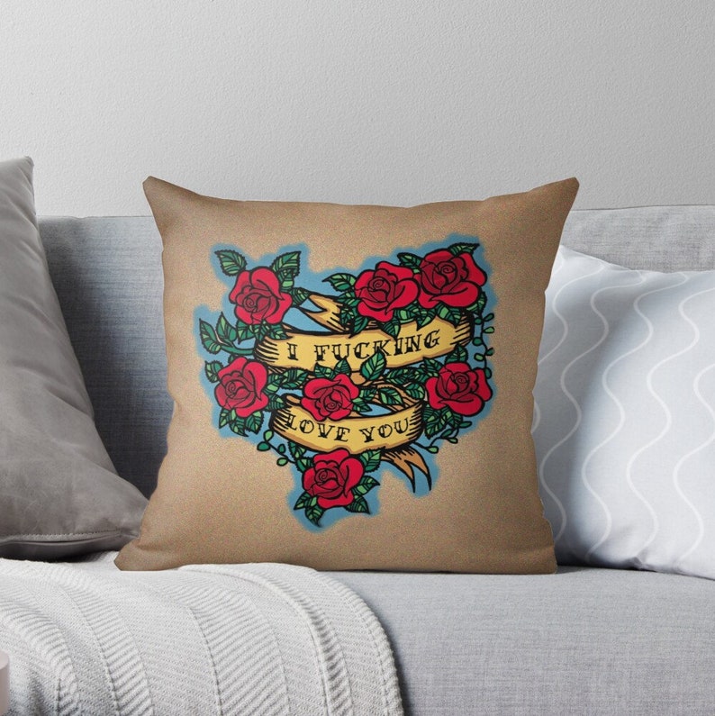 Pillow I Fucking Love You Throw Pillow Witchy Cushion Cover Floor Pillow Tattoo ADULT