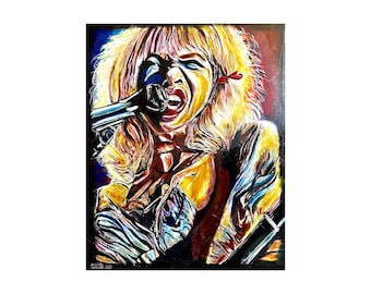 Courtney Love Playing Guitar in Concert Poster, Black and White