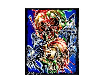 Neon Mushroom Skull painting