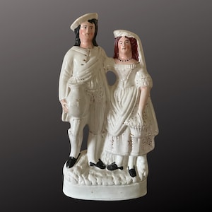 Antique Victorian Staffordshire Highland Couple Figurine – Circa 1860s, Flatback Mantel Piece, English Pottery