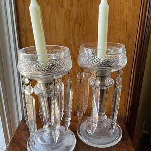 Pair of antique  glass candleholders vases