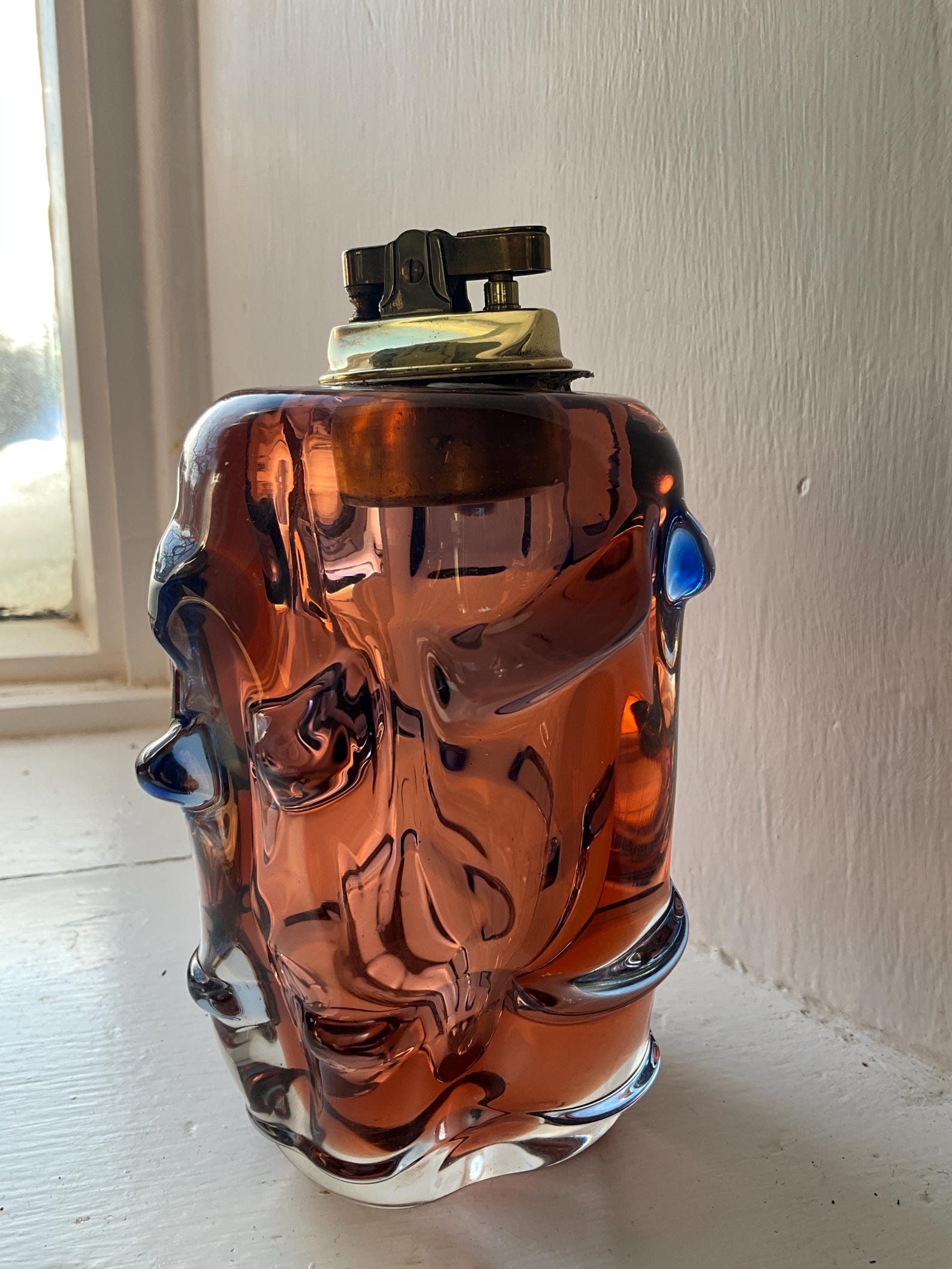 Mid-Century Czech Art Glass Table Lighter | Pink & Blue Bohemian Glass | c. 1950s–60s