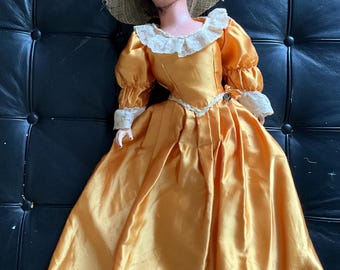 1920s Boudoir Doll, Art Deco Bed Doll with Satin Dress and Netted Hat, 72 cm