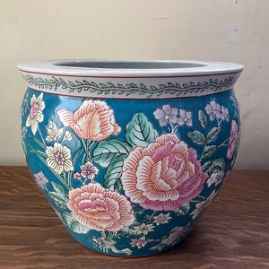 Large porcelain koi fish bowl painted inside