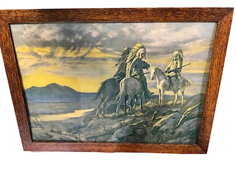 Framed Colour Lithograph After Gordon Coutts, A Council of War, Western Horseback Scene