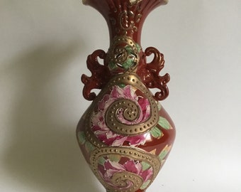 アンティーク アールヌーボー モリアージュ花瓶、立体装飾陶器花瓶、高