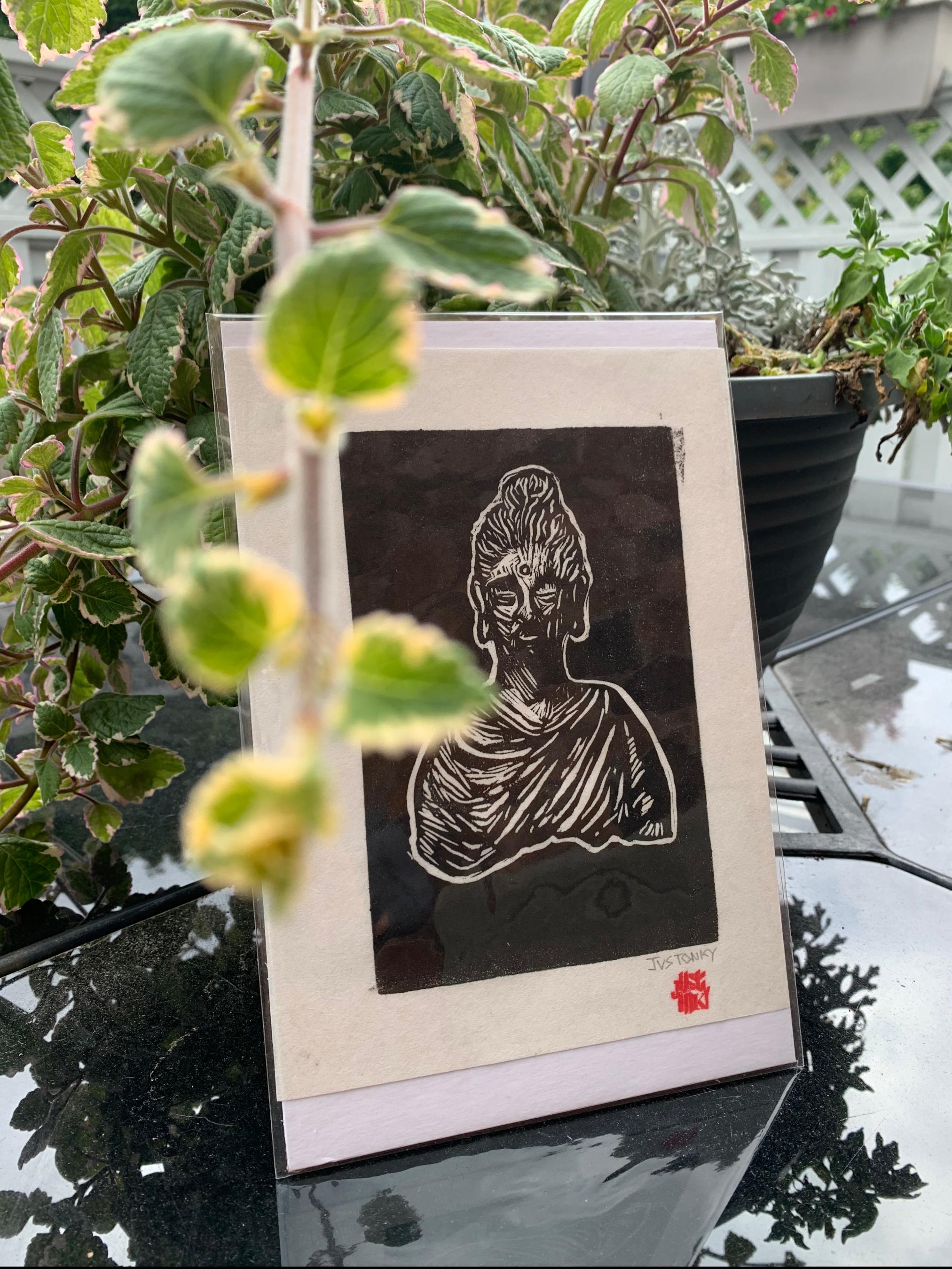Hand Printed Buddha Linocut Block Print 8