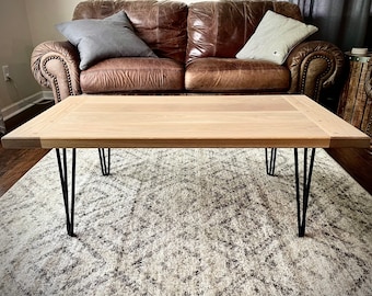 White Oak Coffee Table With Breadboard Ends And Hairpin Legs (Local Pickup Only!)