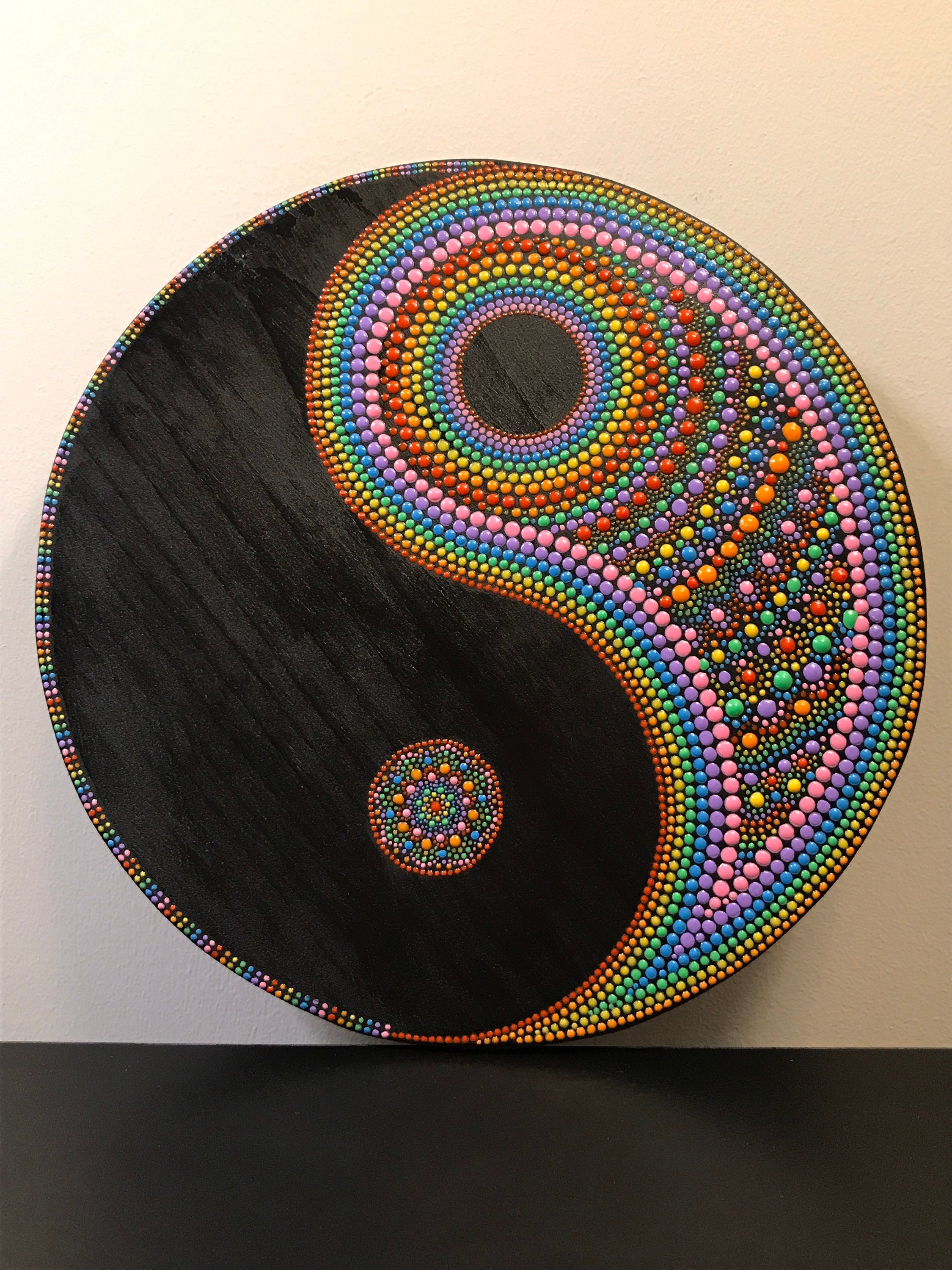 HandPainted YinYang Dot Mandala Painting 10 Wooden