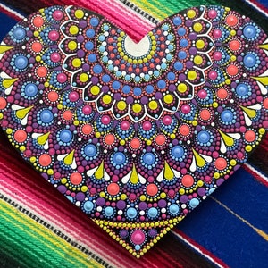Heart-Shaped Wall Hanging with Hand-Painted Dot Mandala | 9” Wooden Plaque | Mandala | Mandala Art | Dot Art | Handmade