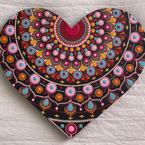 Heart-Shaped Wall Hanging with Hand-Painted Dot Mandala | 9” Wooden Plaque | Mandala | Mandala Art | Dot Art | Handmade