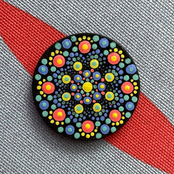 Hand-Painted Dot Mandala Magnet/Pocket Mandala | 1.5” Wooden Disc | Mandala | Mandala Art | Dot Art | Dot Painting | Fridge Magnet