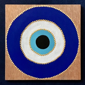 Hand-Painted Evil Eye Painting | 4” Wooden Panel | Dot Art | Dot Painting | Handmade