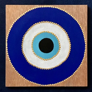 Handgeschilderde boze | 4 " houten paneel | Dot Art | Dot Schilderij | Handgemaakt