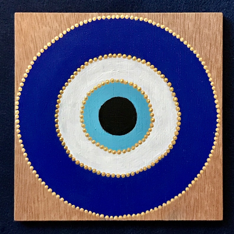 Handpainted Evil Eye Painting 4 Wooden Panel Dot Art Etsy UK