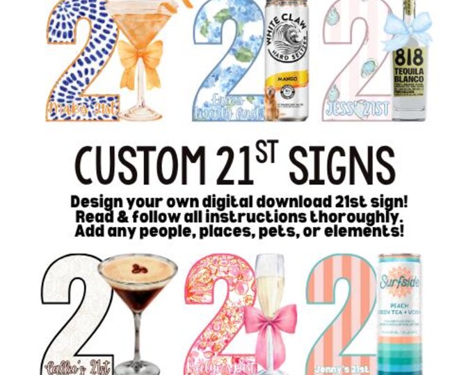 Custom 21st Birthday Sign – Personalized Digital Download - Alcohol ...