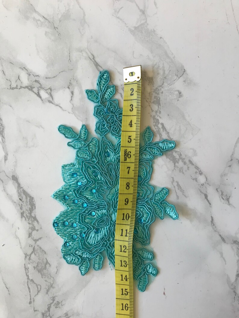 1 Pair Lace Applique Embroidery Motif Flower DIY Rhinestone Embellished