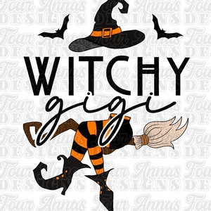 Witchy Gigi, celestial, broom, witchy, spells, pink, halloween, witch, sublimation designs, PNG, grandma, spooky, groovy