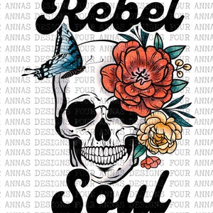 Sublimation Digital Download Autumn Skull Floral Red Rose Rebel Soul Spooky Gothic Witch fall Cauldron Skull