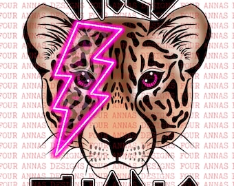 Wild thang, leopard print, leopard, animal, retro, boho , sublimation designs, PNG, wild, neon, lightening, rock and roll, aesthetic, y2k