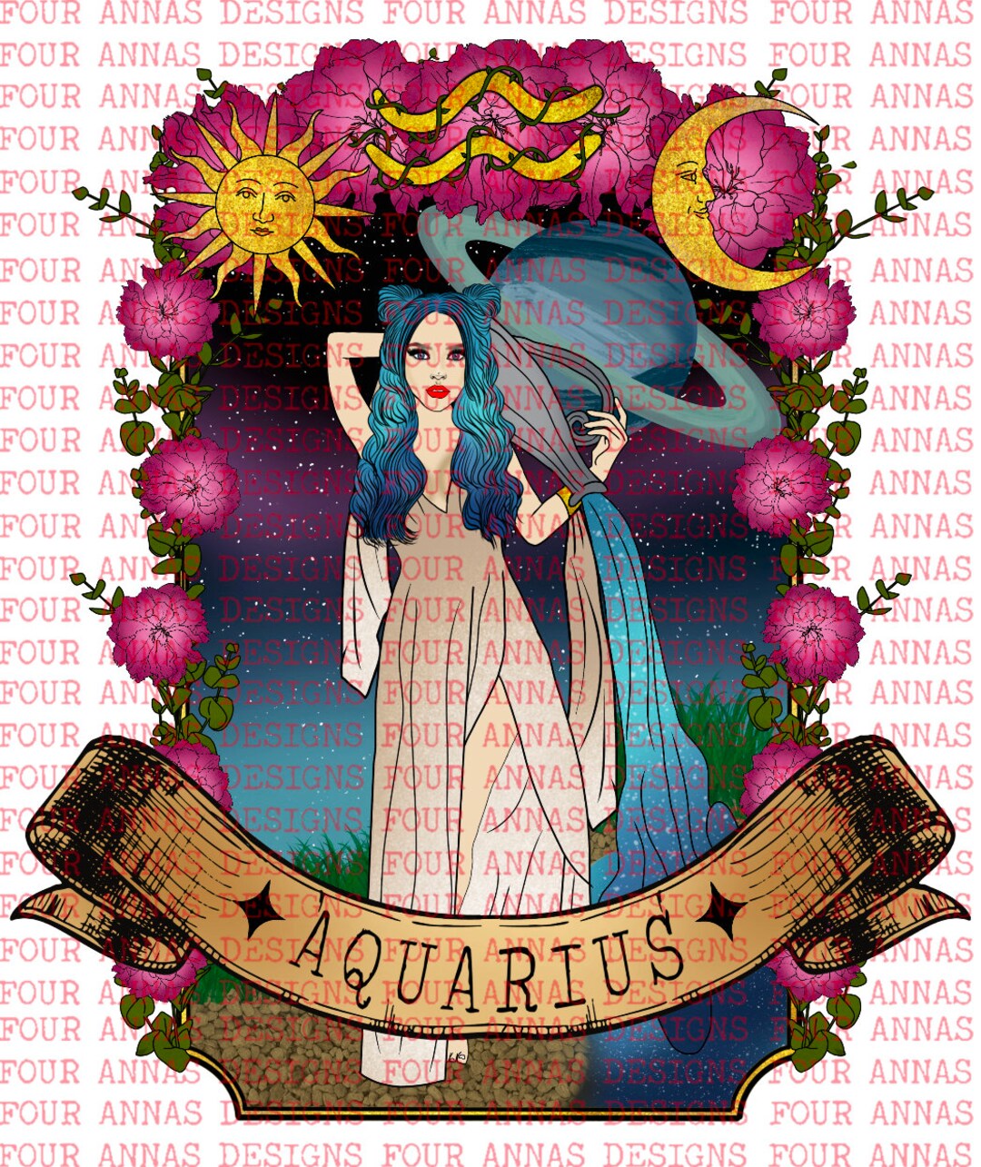 Aquarius Floral Gothic Retro Witchy Celestial Mushrooms - Etsy