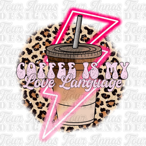 Coffee, love, obsessed, leopard, neon, rock and roll, iced coffee, retro, sublimation designs, PNG,