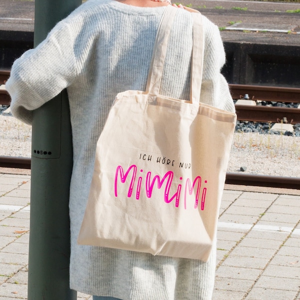 Baumwolltasche "Mimimi" | Jutebeutel mit Spruch, Shopper Baumwolle, Geschenk für beste Freundin oder Schwester, Einkaufstasche