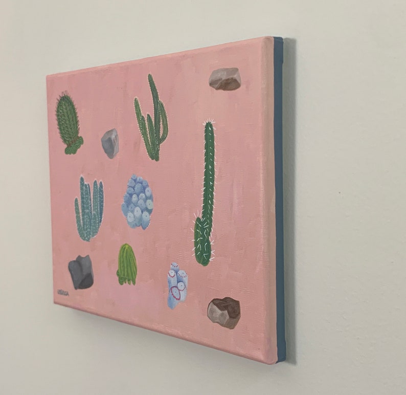 Pink Mini Cactus Garden 2 Original Oil Painting