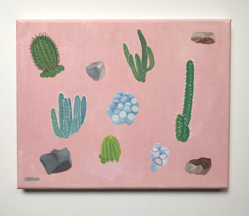Pink Mini Cactus Garden 2 Original Oil Painting