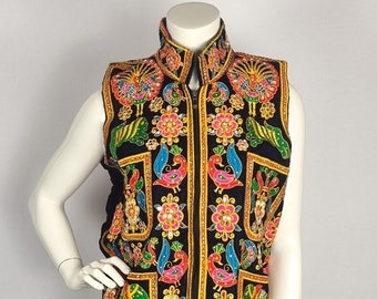 Handmade one of a kind festive Indian waistcoat with stunning embroidery & real mirrorwork - Indian mirrors vest for unisex - gender neutral