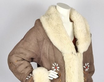 Long vintage 1960s Afghan penny lane coat with faux fur - sheepskin shearling coat